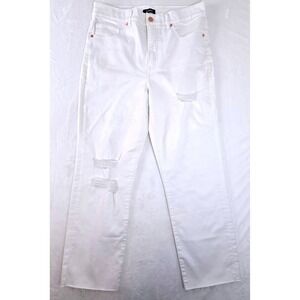 Express Straight Ankle Jeans Womens 10R White High Rise Distressed Raw Hem 55285